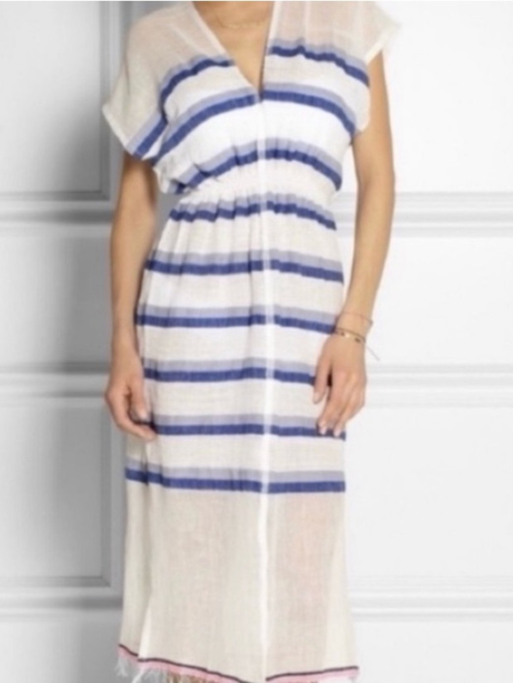 🍒Lemlem Cotton Dress - “Berta” Coverup Size S *Sheer* WhitewBlue Stripes Shopbop